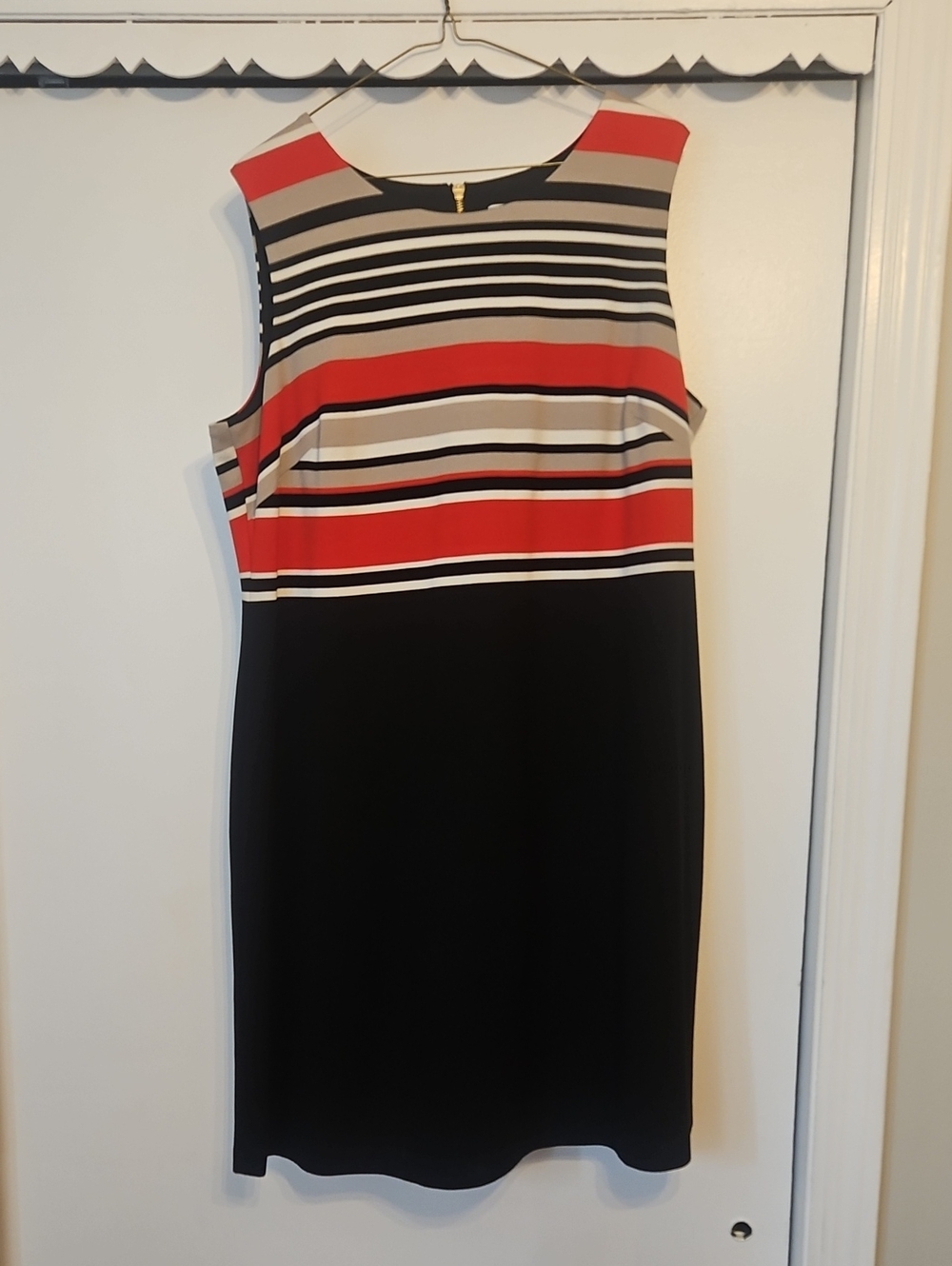 Calvin Klein Sleeveless Striped Bodice Mini Dress in Red, Black, White